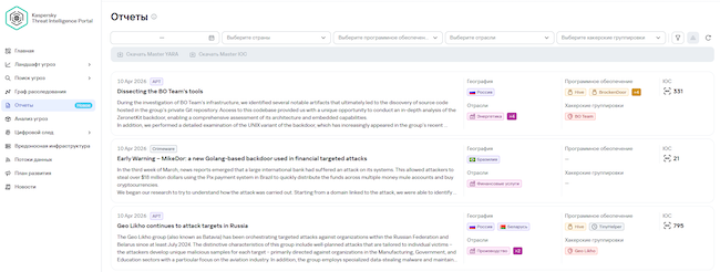 Отчёты в Kaspersky Threat Intelligence Portal