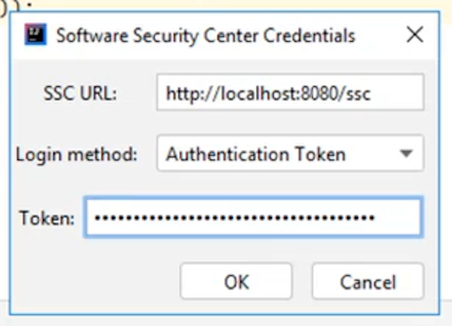Окно аутентификации к Fortify Software Security Center в среде интегрированной разработки