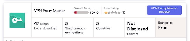 Оценка VPN Proxy Master в рейтинге top10vpn.com
