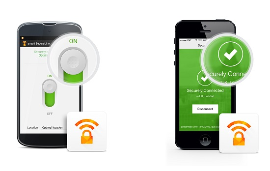 Главное окно Avast! SecureLine VPN при работе в Android (слева) и iOS (справа)