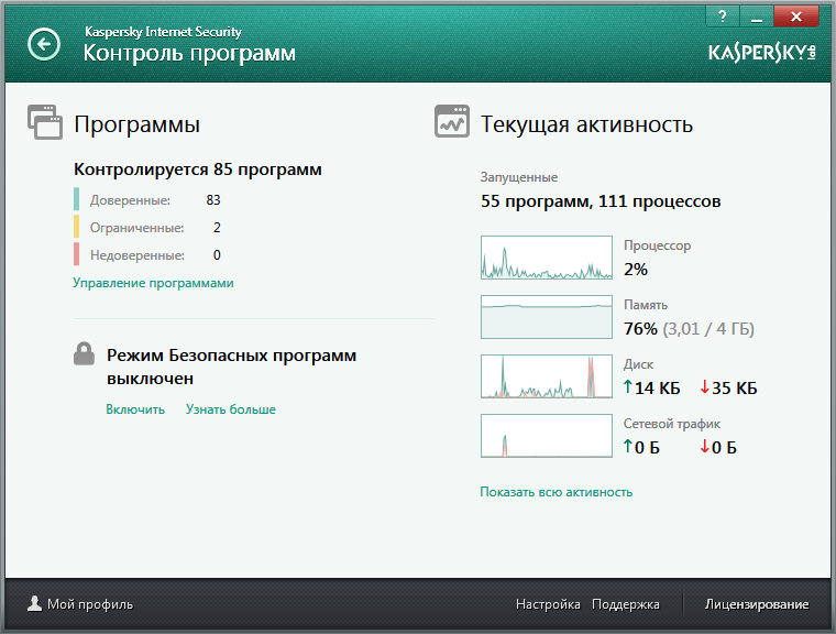 Контроль программ в Kaspersky Internet Security для всех устройств