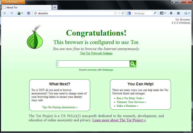 Внешний вид TOR Browser под Windows