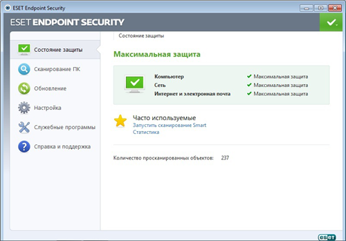 Главное окно ESET Endpoint Security 5