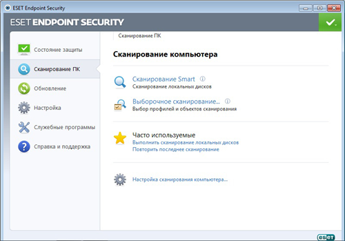 Панель «Сканирование ПК» ESET Endpoint Security 5