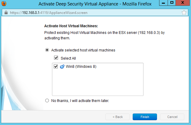 Активация защиты гостевых виртуальных машин с помощью Deep Security Virtual Appliance