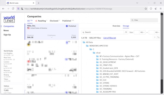 Информация о Nike на сайте World Leaks (Источник: BleepingComputer)