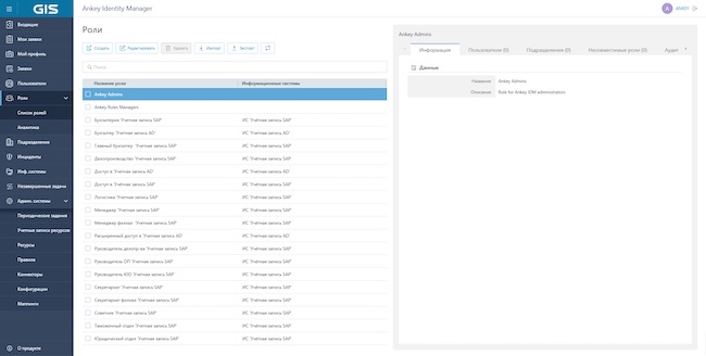 Консоль администратора системы в Ankey IDM