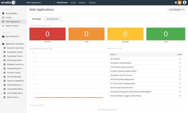 Интерфейс Tenable Web App Scanning