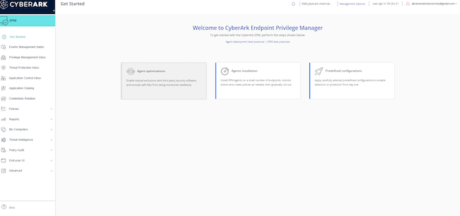 Стартовая страница CyberArk Endpoint Privilege Manager