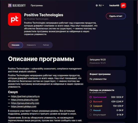 Описание публичной программы баг-баунти на платформе