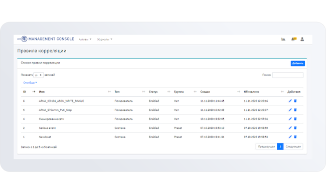 Работа с правилами корреляции в InfoWatch ARMA Management Console