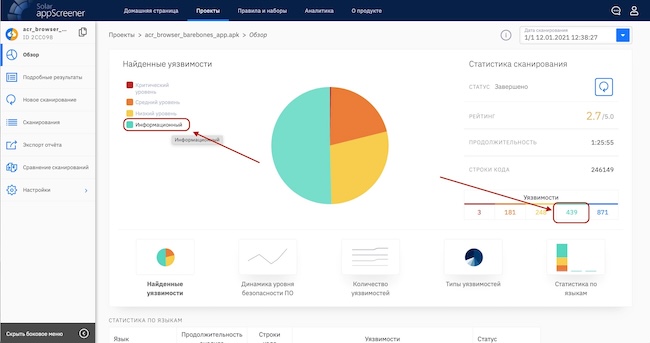 Solar appScreener определяет уязвимости и уровень их критичности