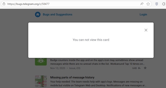 Ответ Telegram-бота по заявке об ошибке