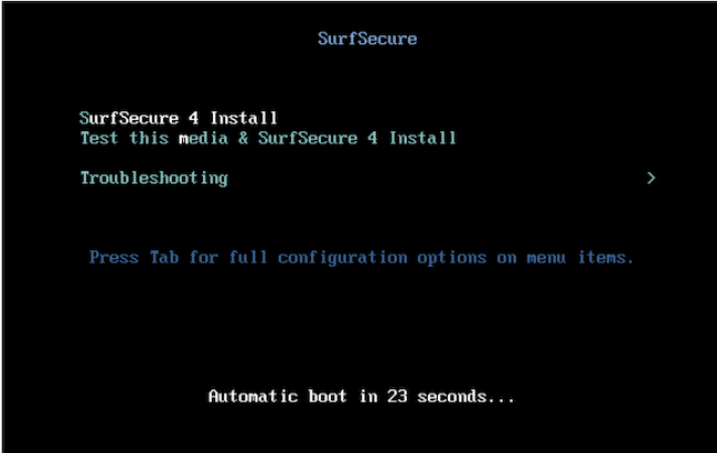 Окно установки программного обеспечения SurfSecure
