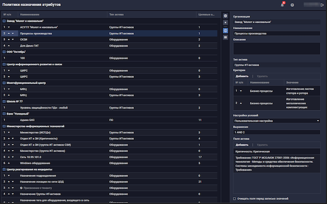 Политика назначения критической значимости группам ИТ-активов в R-Vision VM
