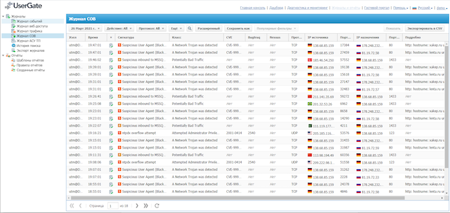 Журнал системы обнаружения вторжений в UserGate