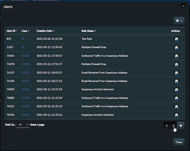 Список событий по выбранному элементу инфраструктуры в SOAR-модуле ArcSight 2021.1