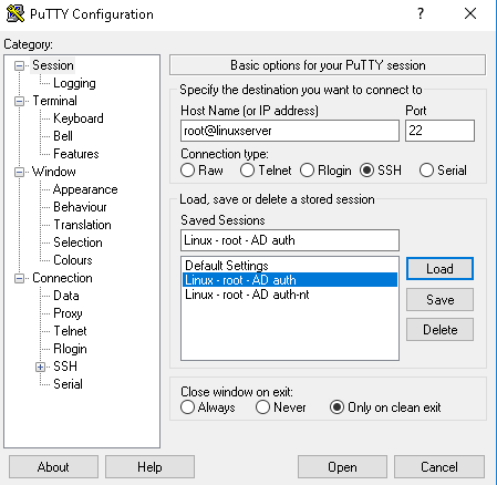 Настройки Putty для подключения с аутентификацией на SPS