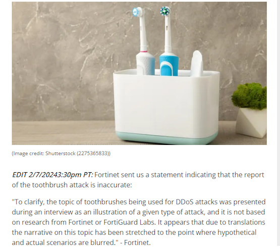 Новый текст новости о DDoS с помощью зубных щёток в Tom’s Hardware