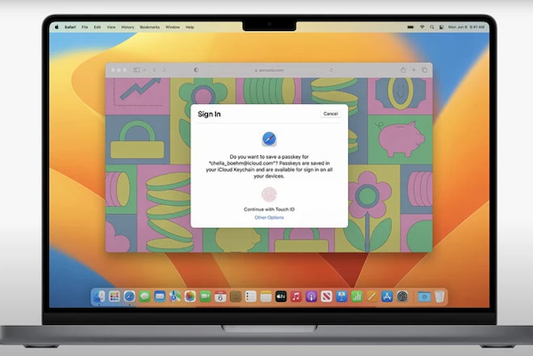 Регистрация ключей Passkeys для доступа к веб-сайту. Источник: Apple WWDC