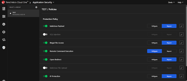 Настройка политик безопасности в Trend Micro Cloud One Application Security