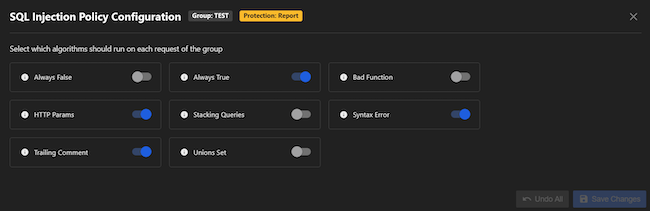 Параметры настройки политик «SQL Injection» в Trend Micro Cloud One Application Security