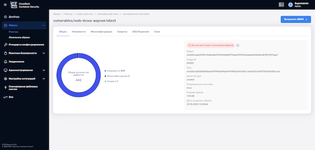 Карточка образа в CrossTech Container Security