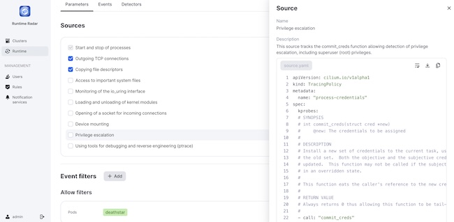 Интерфейс Runtime Radar