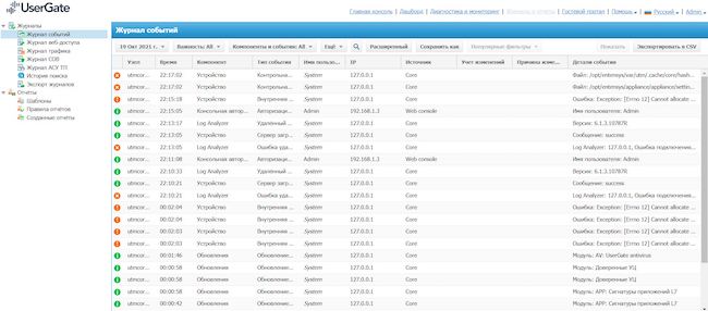 Просмотр журналов и отчётов в UserGate