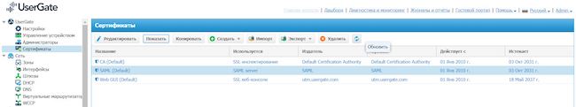 Список доступных сертификатов в UserGate