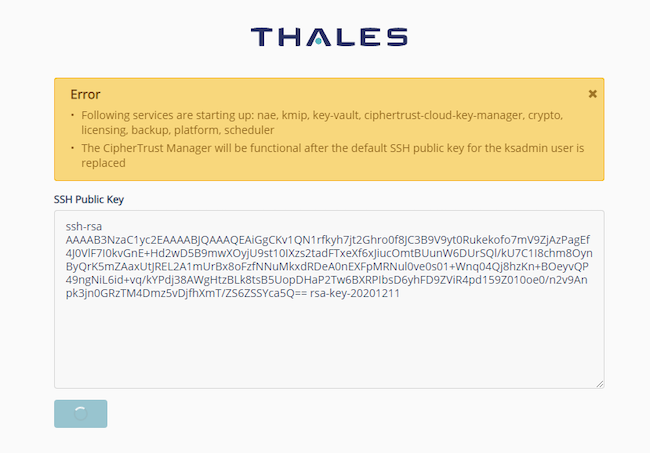 Ввод открытого ключа SSH при первом подключении к CipherTrust Manager