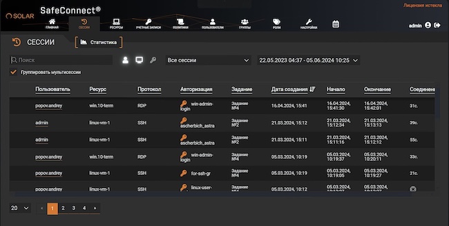 Интерфейс Solar SafeConnect