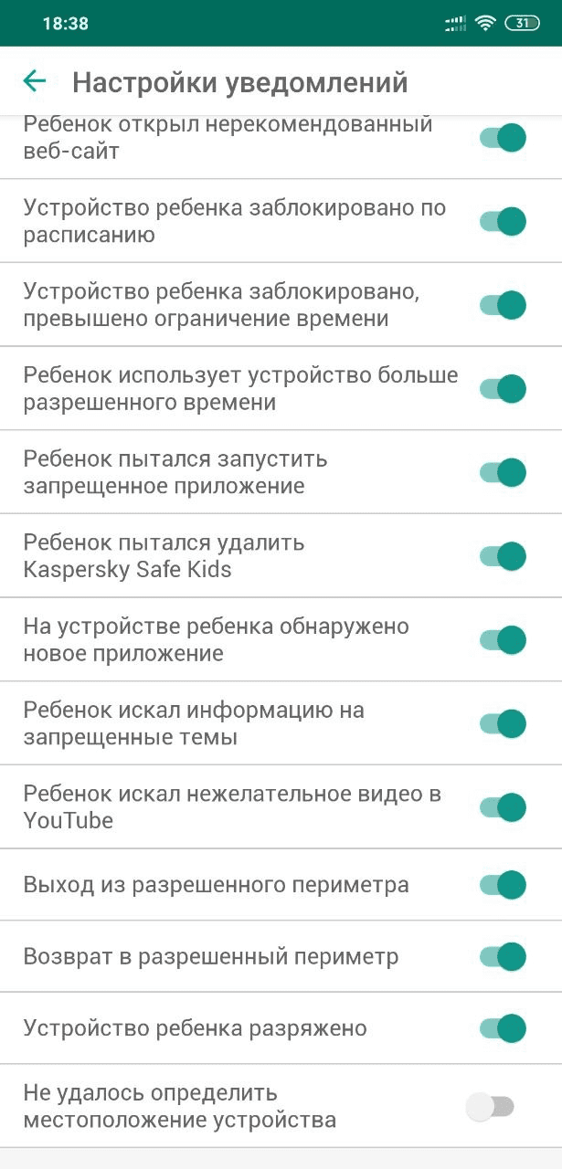 Настройка уведомлений в Kaspersky Safe Kids