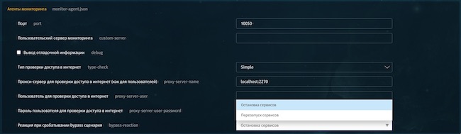 Настройки агента мониторинга в Solar webProxy