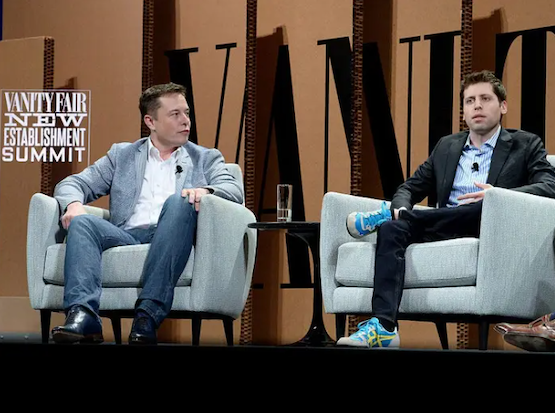 Илон Маск и Сэм Альтман на саммите Vanity Fair New Establishment Summit в 2015 году (Getty Images)