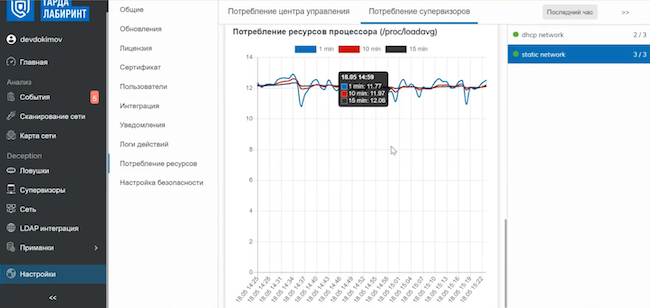 Раздел «Настройки» → «Потребление ресурсов» в «Гарда Deception»