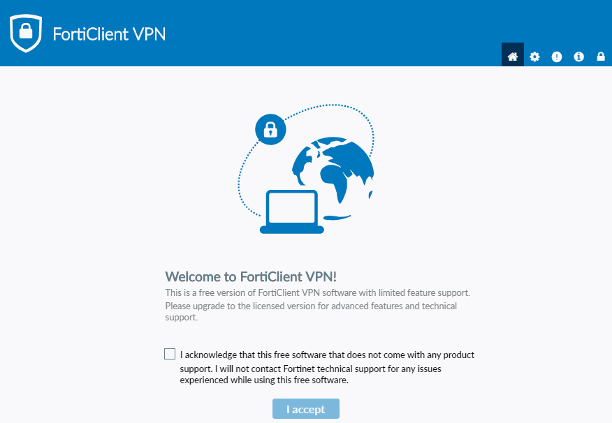 Стартовый экран FortiClient VPN