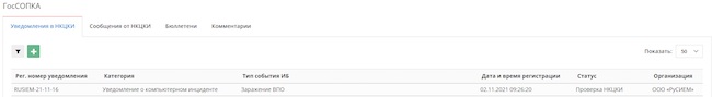 Информация об отправленном в ГосСОПКА инциденте