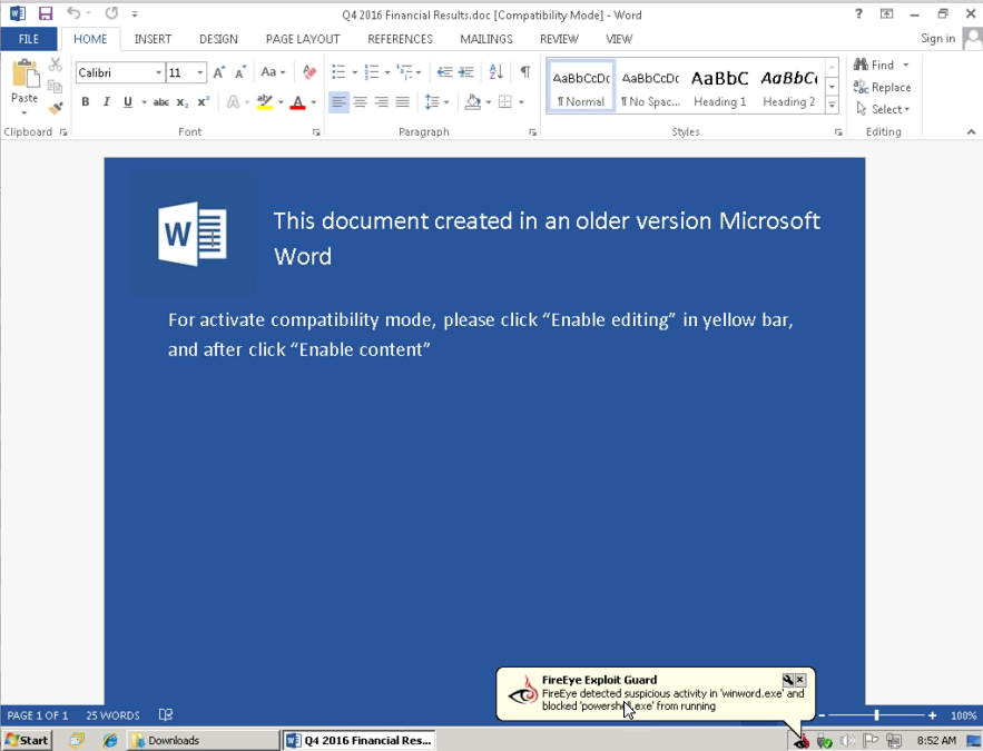 Пример блокирования вредоносного макроса, запускаемого после открытия документа Microsoft Word