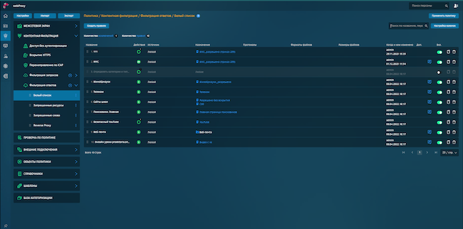 Политики контентной фильтрации в Solar webProxy