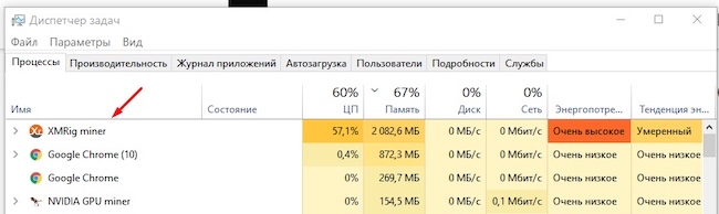 Пример майнера XMRig в диспетчере задач (источник: forum.kryptex.com) Пример майнера XMRig в диспетчере задач (источник: forum.kryptex.com)