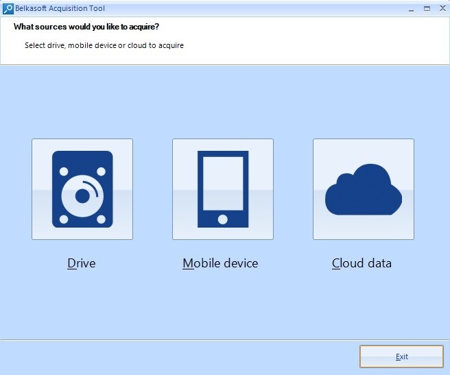 Основное окно программы Belkasoft Acquisition Tool