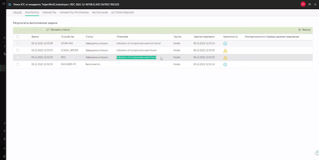 Результаты выполнения задачи по поиску IoC