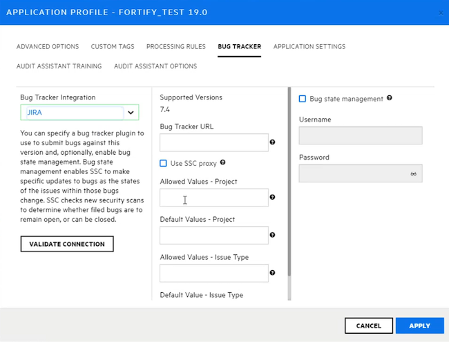 Настройка интеграции с системой багтрекинга (Jira) в веб-интерфейсе Fortify Software Security Center