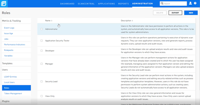 Роли пользователей в веб-интерфейсе Fortify Software Security Center