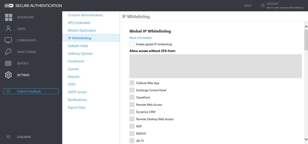 Управление списками в разделе IP Whitelisting