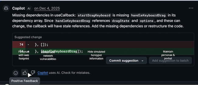 Проверка кода с помощью Copilot (Источник: GitHub) Проверка кода с помощью Copilot (Источник: GitHub)