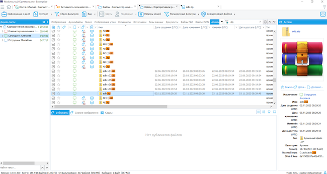 Анализ архивных файлов пользователя в MK Enterprise