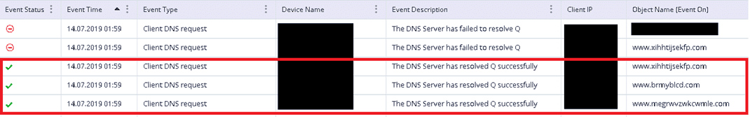 Успешные события DNS в Varonis Edge
